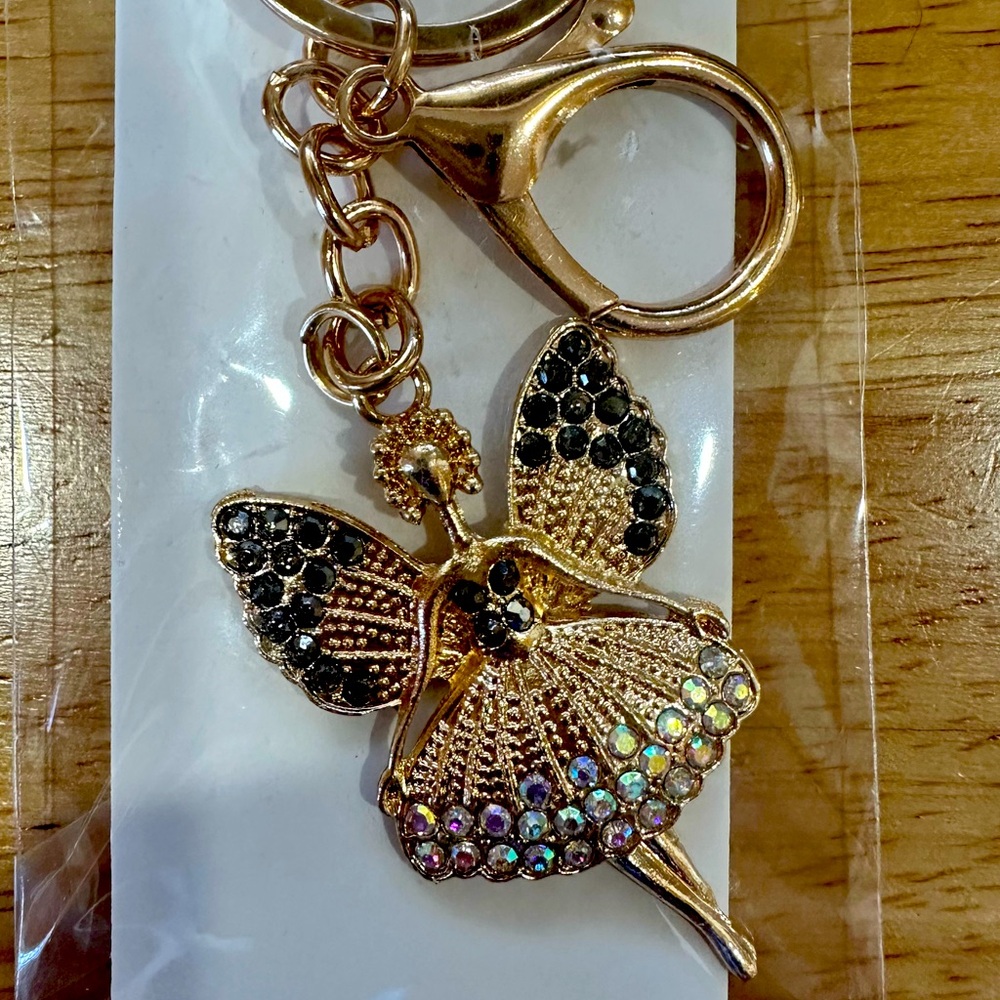 Gold and Black Ballerina Rhinestone Keychain NWT